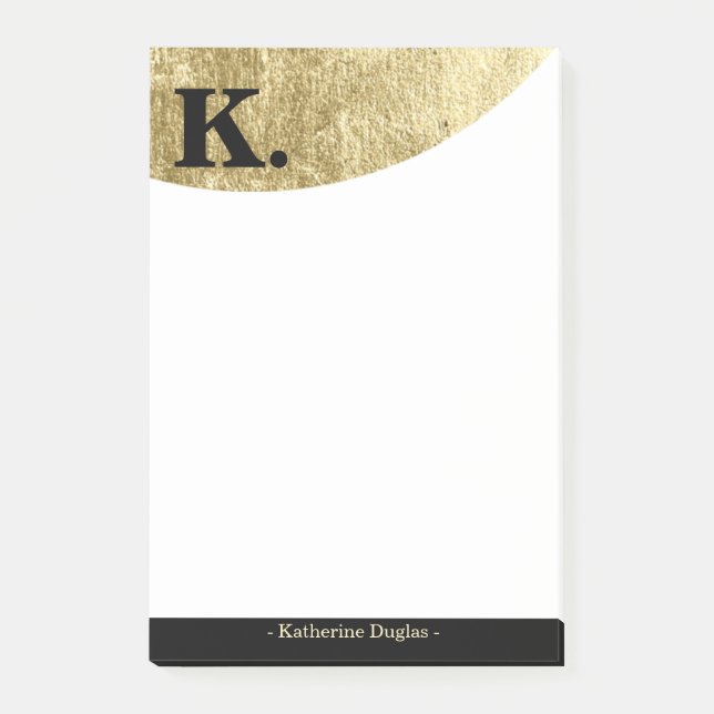  Black Monogram Initial on Gold Foil Luxury Post-it Klebezettel (Vorderseite)