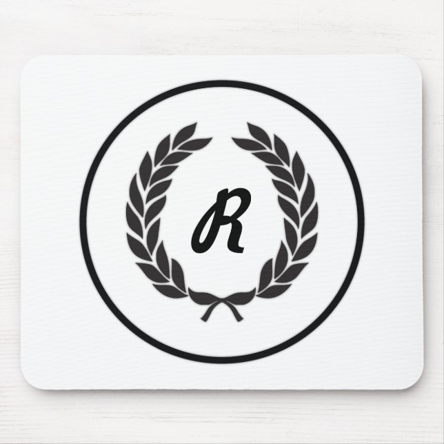 Black Monogram Laurel Wreath Mousepad (Vorne)
