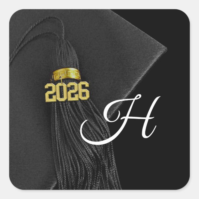 Black Monogram Letter Class of 2018 Abschluss Quadratischer Aufkleber (Vorderseite)