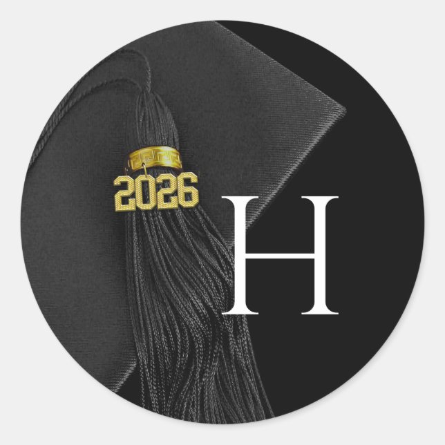 Black Monogram Letter Class of 2025 Abschluss Runder Aufkleber (Vorderseite)