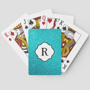 Black Monogram & Sparkling Turquoise Glitzer Ombre Spielkarten
