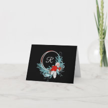 Black Monogrammed Wreath Holiday Note Card