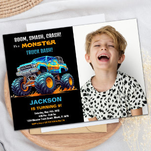 Black Monster Truck Birthday Einladungen Foto