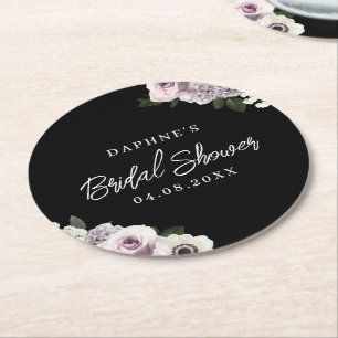 Black Moody Anemone und Lila Brautparty Runder Pappuntersetzer