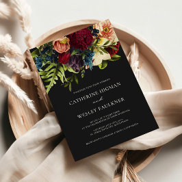 Black Moody Floral Bourgogne Faire-part de mariage
