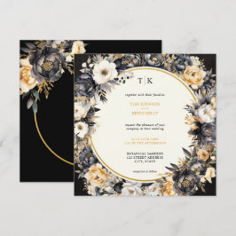 Black Moody Floral QR Code UAWG Wedding Einladung