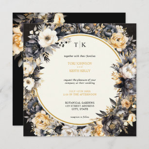 Black Moody Floral QR Code UAWG Wedding Einladung