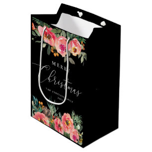 Black Moody Floral Weihnachten Botanischer Urlau Mittlere Geschenktüte