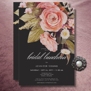 Black Moody Pink Blush Blooms Bridal Luncheon Einladung