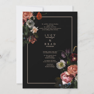 Black Moody Wedding Einladung   Dramatisches Flora