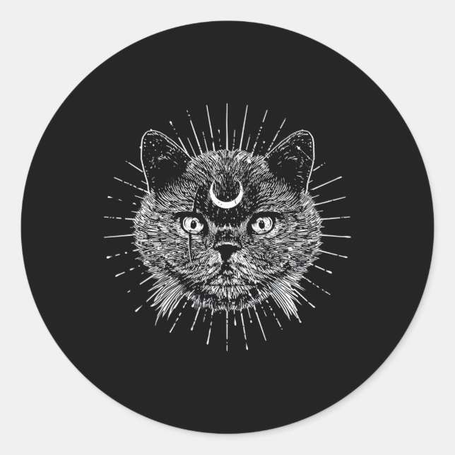 Black Moon Cat Goth Fashion Witchcraft Halloween Runder Aufkleber (Vorderseite)