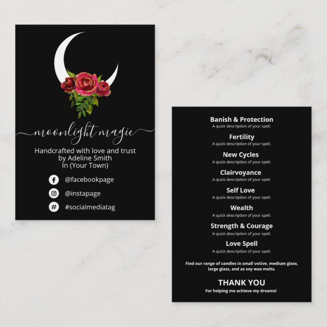 Black Moon Zauber Jar und Kit Business Card Visitenkarte (Vorne/Hinten)
