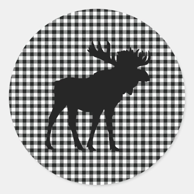 Black Moose Buffalo Karo Pattern Runder Aufkleber (Vorderseite)