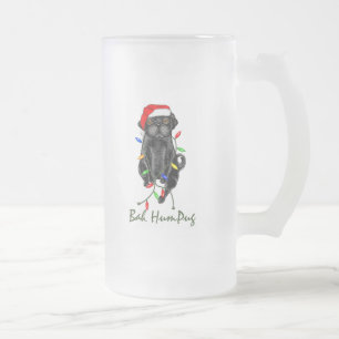 Black Mops Dog Bah Humpug Weihnachten Mattglas Bierglas