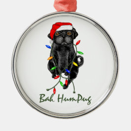 Black Mops Dog Bah Humpug Weihnachten Silbernes Ornament