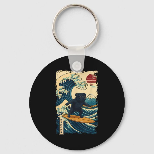 Black Mops Japanisch Kanagawa Wave Surfen Japan Ma Schlüsselanhänger (Vorderseite)