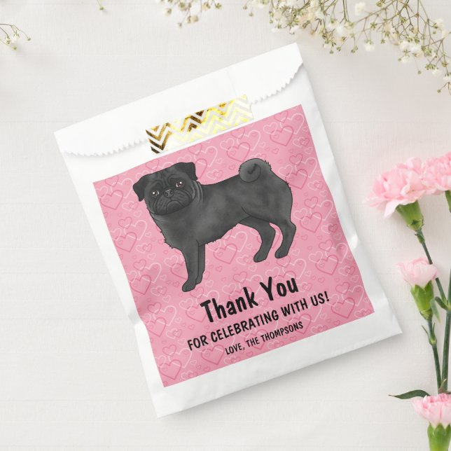 Black Mops Niedlich Mops auf rosa Herzen Vielen Da Geschenktütchen (Versiegelt)