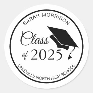 Black Mortar Cap Class of 2025 Abschluss Classic Runder Aufkleber