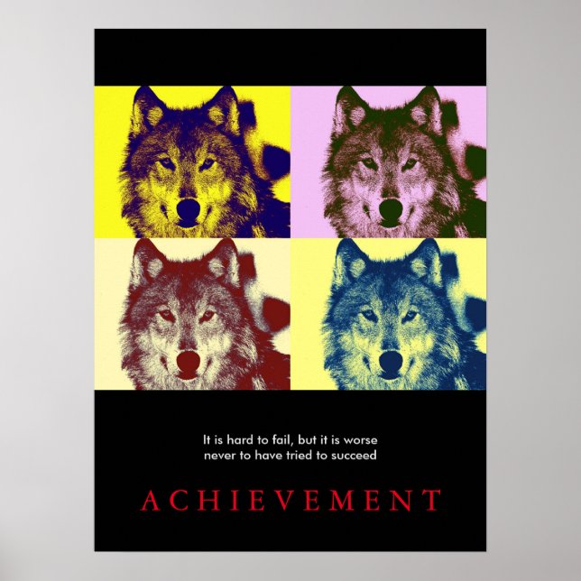 Black Motivierend Wolf Pop Art Poster drucken (Vorne)