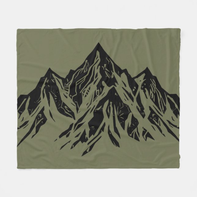 Black Mountain Peak | Modern Moss Green Hiking Fleecedecke (Vorderseite (Horizontal))