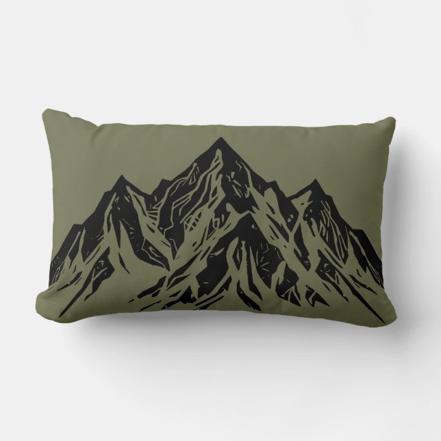 Black Mountain Peak | Moderner Moosgrüner Wanderwe Lendenkissen (Vorderseite)