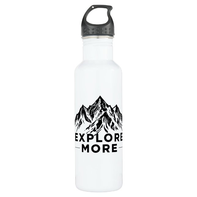 Black Mountain Peaks | Explore More Hiking Travel Edelstahlflasche (Vorderseite)