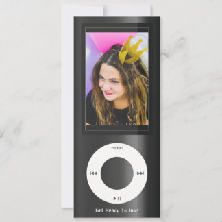 Black MP3 Music Player Birthday Einladung