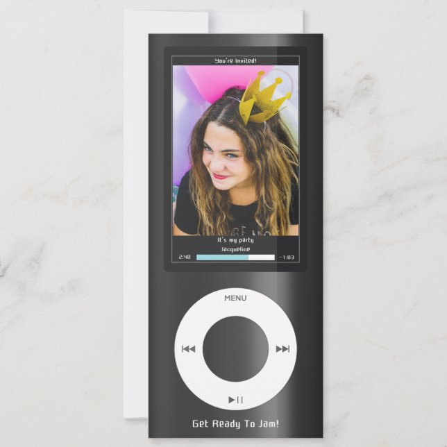 Black MP3 Music Player II Birthday Einladung (Vorderseite)