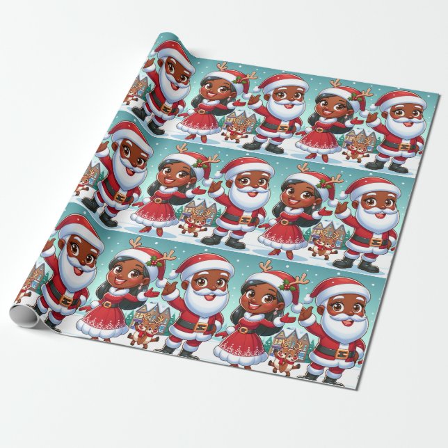 Black Mr. & Mrs. Claus Packpapier (Ungerollt)