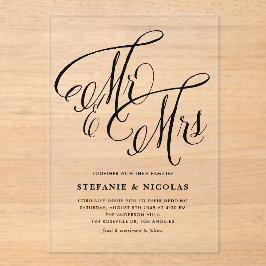 Black Mr. und Mrs. Rustic Calligraphy Wedding Acryleinladungen