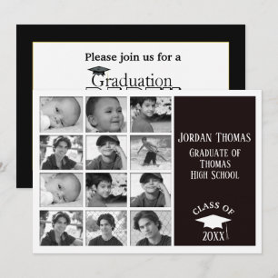 Black Multi Foto Grad Foto Einladung 7" x 5"