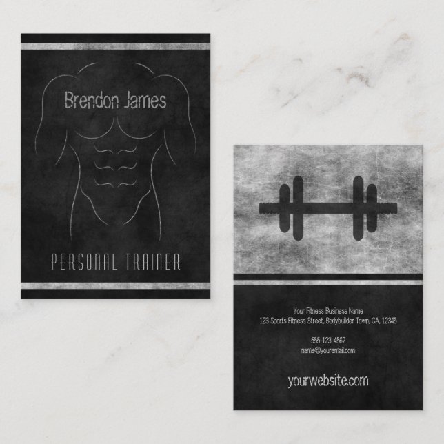Black Muscle Man Kontur große Personal Trainer Visitenkarte (Vorne/Hinten)