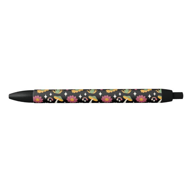 Black Mushroom, Rainbow and Daisises Pattern Kugelschreiber (Vorderseite)