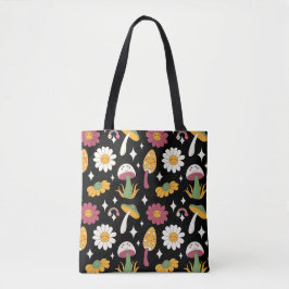 Black Mushroom, Rainbow and Daisises Pattern Tasche