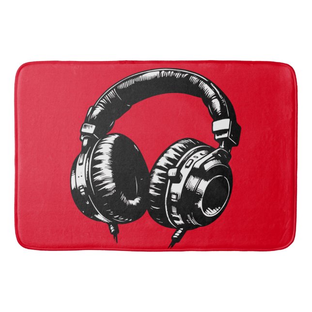 Black Music Headphones DJ Badematte (Vorderseite)
