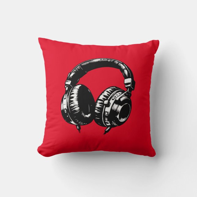 Black Music Headphones DJ Kissen (Vorderseite)