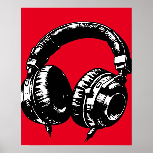 Black Music Headphones DJ Poster (Vorne)