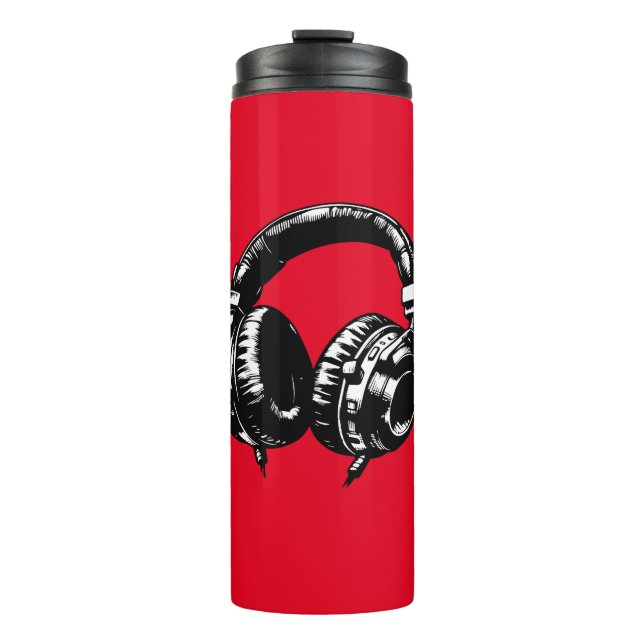 Black Music Headphones DJ Thermosbecher (Vorderseite)