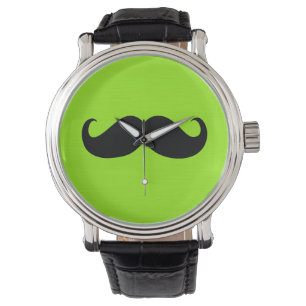 Black Mustache auf grünem Hintergrund Armbanduhr