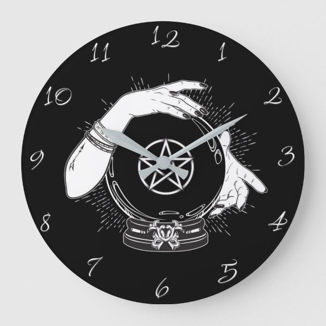 Black Mystic Fortune Teller Mystical Crystal Ball Große Wanduhr (Vorderseite)
