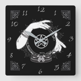 Black Mystic Fortune Teller Mystical Crystal Ball Quadratische Wanduhr