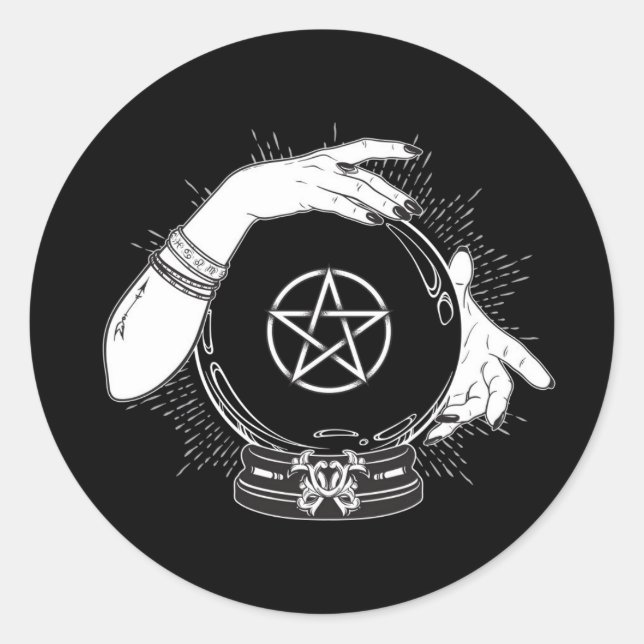 Black Mystic Fortune Teller Mystical Crystal Ball Runder Aufkleber (Vorderseite)