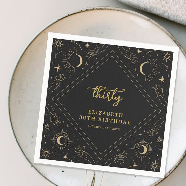 Black Mystic Horoskop Moon 30. Geburtstag Serviette (Black Mystic Horoscope Moon 30th Birthday Napkins)