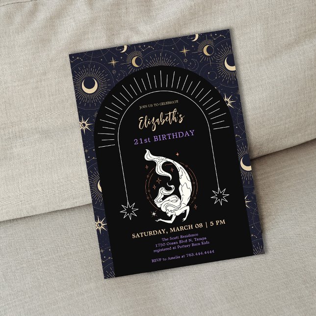 Black Mystic Pisces Zodiac 21. Geburtstag Einladung (Black Mystic Pisces Zodiac 21st Birthday Invitation)