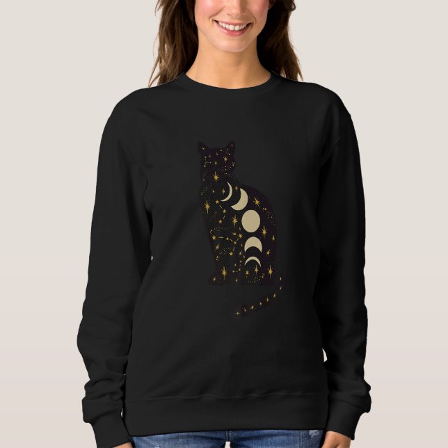 Black Mystical Cat Moon Phases Astrology Crescent  Sweatshirt (Vorderseite)