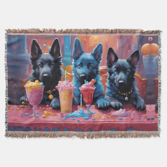 Black N Blue German Shepherds Welpen N Milkshakes Decke (Vorderseite)