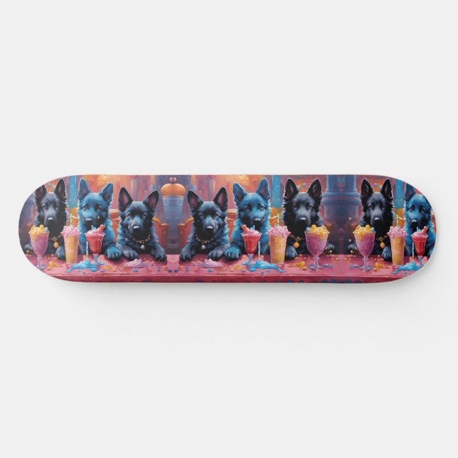 Black N Blue German Shepherds Welpen N Milkshakes Skateboard (Horizontal)