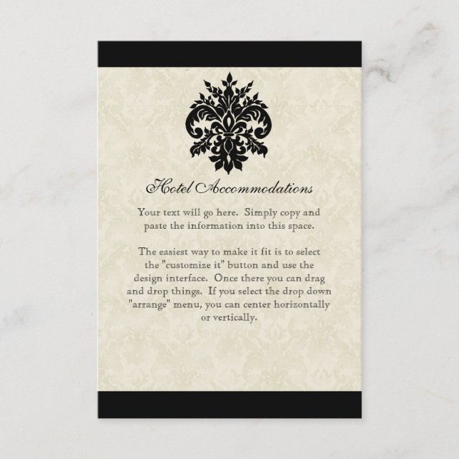 Black n Cream Lilie Damask Wedding Begleitkarte (Vorderseite)