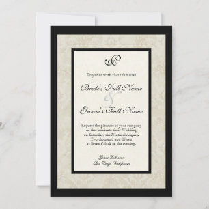Black n Cream Lilie Damask Wedding Einladung