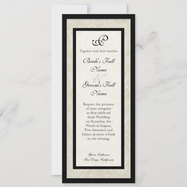 Black n Cream Lilie Damask Wedding Einladung (Vorderseite)
